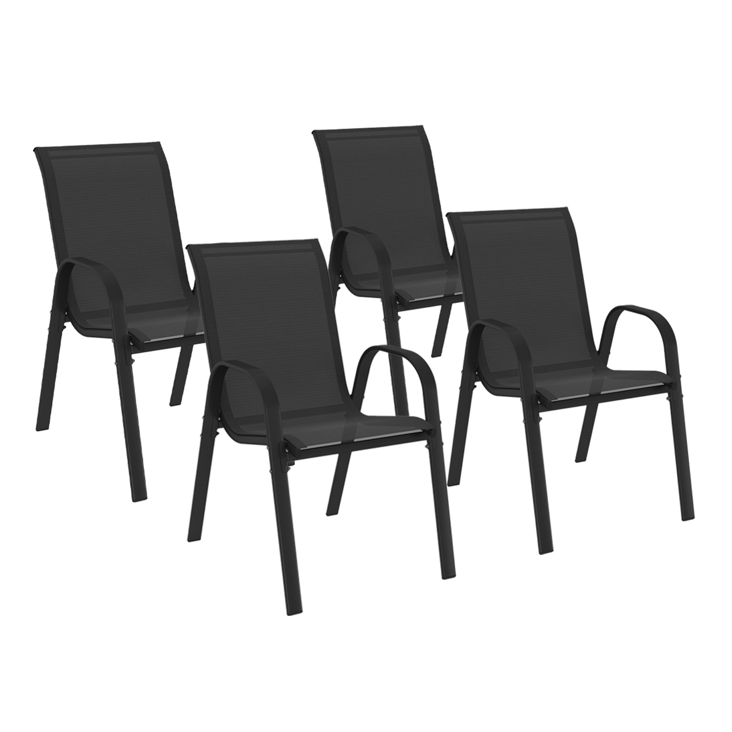 Lot de 4 chaises de jardin empilables en métal noir et textilène