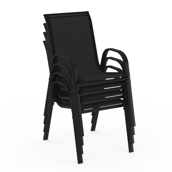 Voordelige stapelbare tuinstoelen van zwart metaal en textileen - LYMA | ID Market