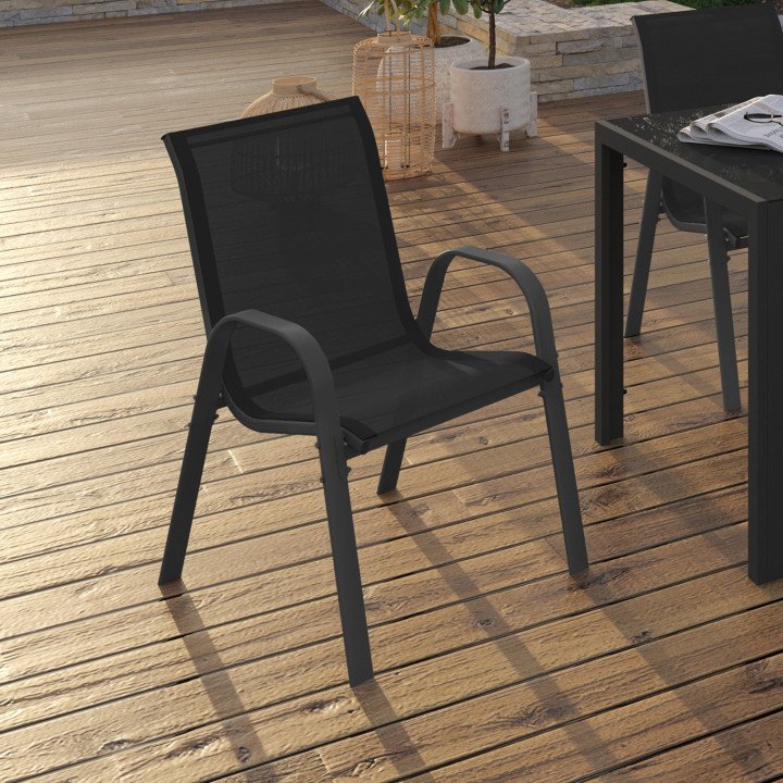 Voordelige stapelbare tuinstoelen van zwart metaal en textileen - LYMA | ID Market