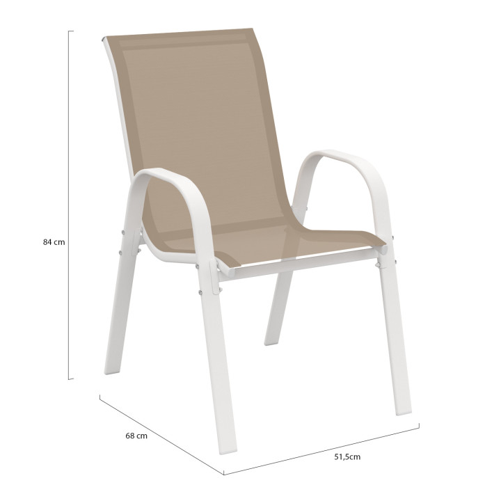 Chaises de jardin métal et textilène empilables blanc et beige - LYMA |ID Market