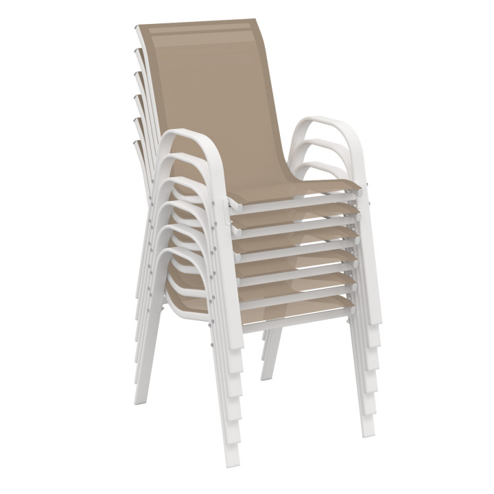 Chaises de jardin métal et textilène empilables blanc et beige - LYMA |ID Market