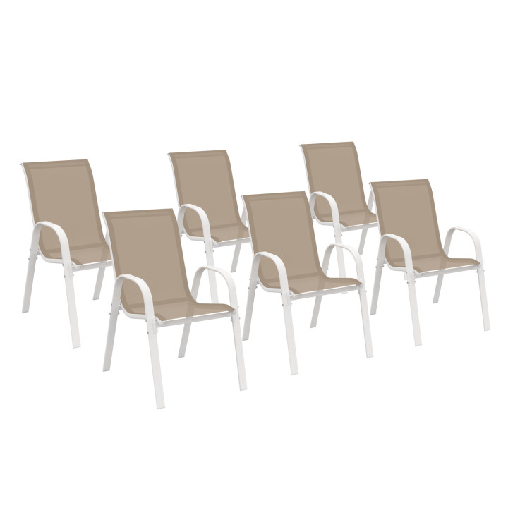 Chaises de jardin métal et textilène empilables blanc et beige - LYMA |ID Market