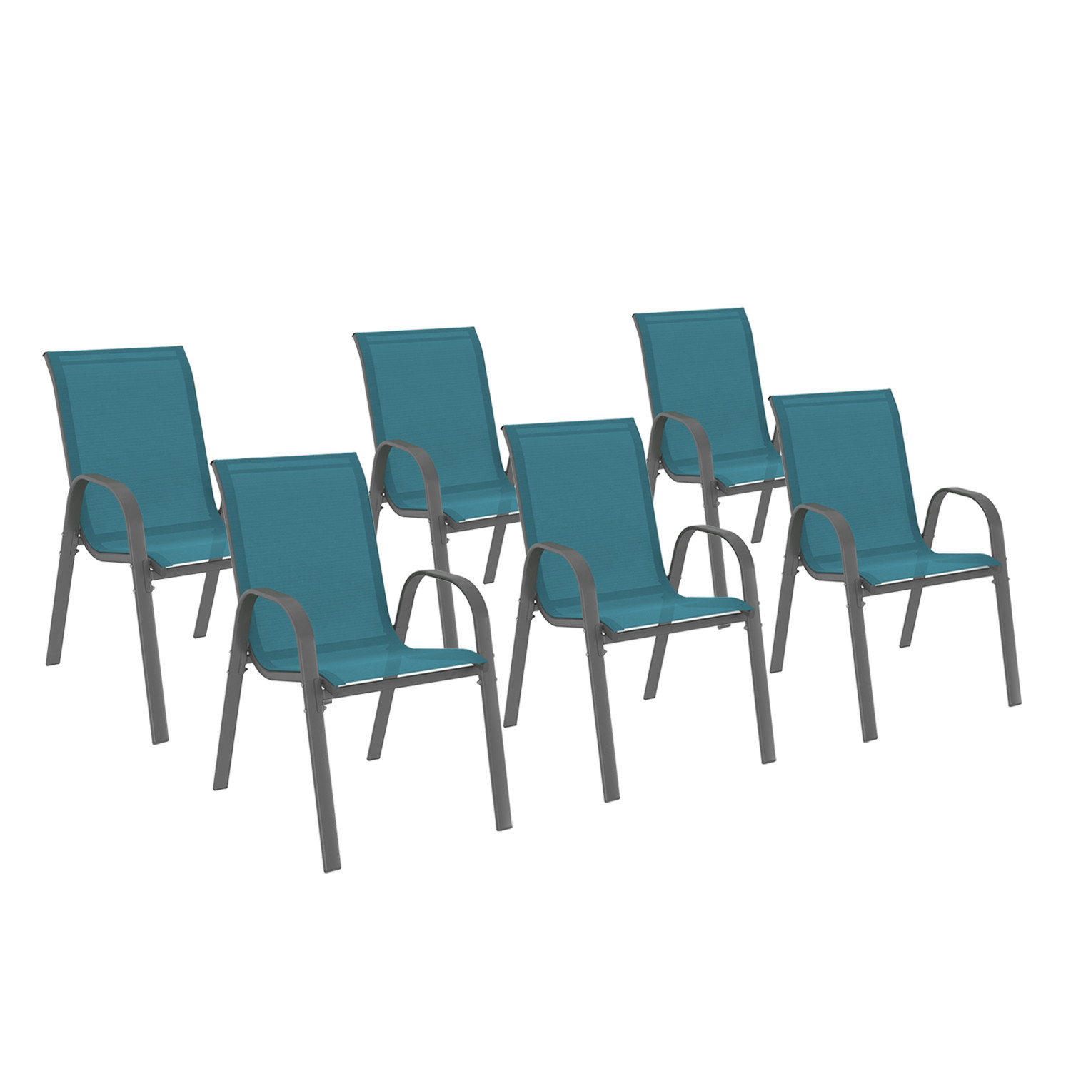 Chaises de jardin empilables bleu canard : lot de 6