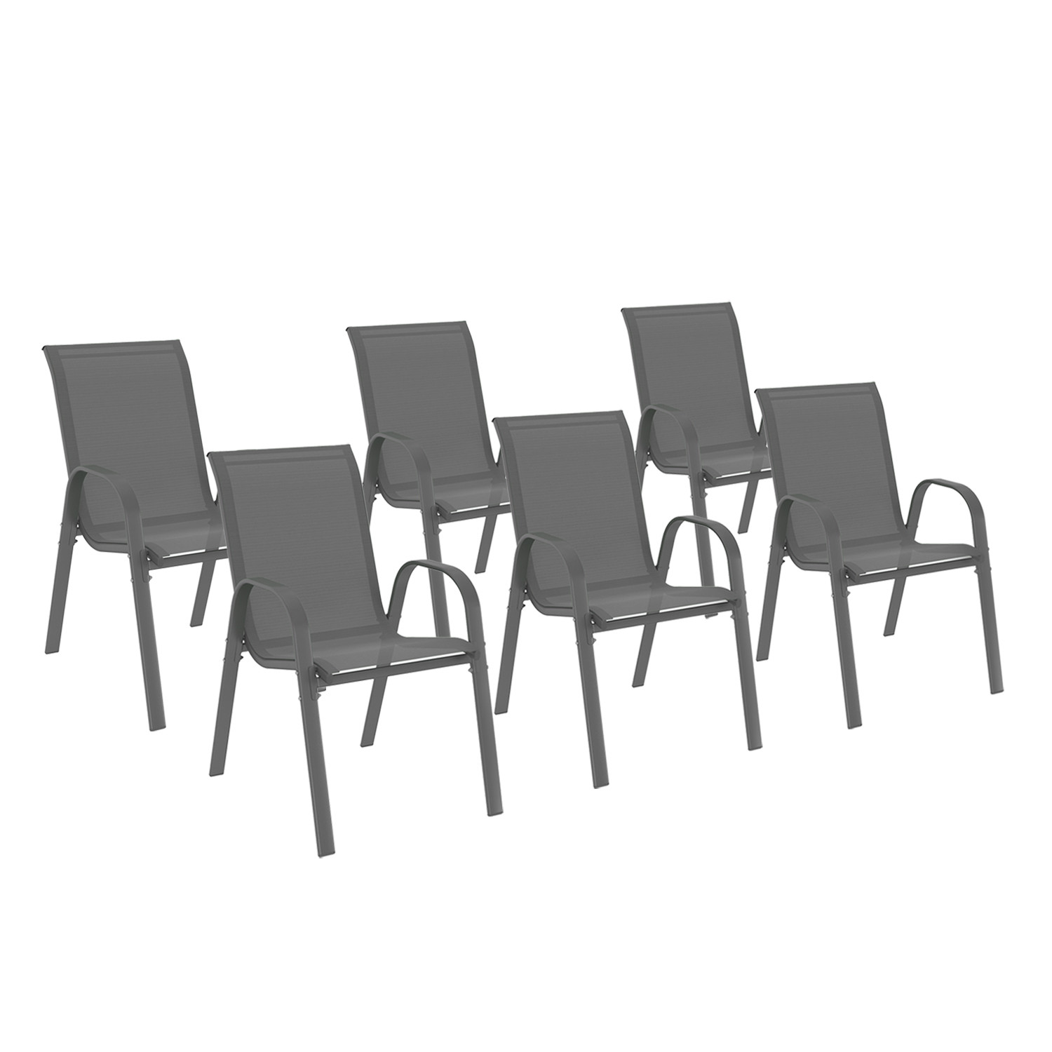 Lot de 6 chaises de jardin empilables en métal gris anthracite et textilène