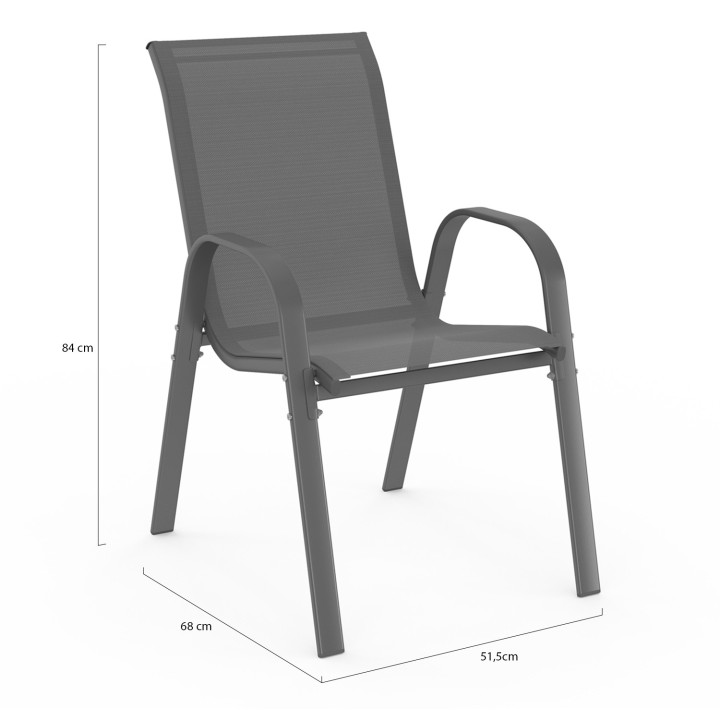 Stapelbare tuinstoelen van antracietgrijs metaal en textileen - LYMA | ID Market