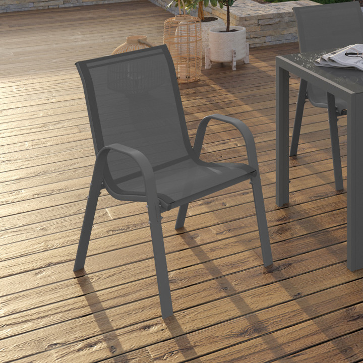 Stapelbare tuinstoelen van antracietgrijs metaal en textileen - LYMA | ID Market