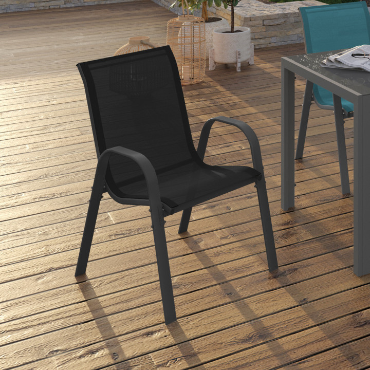 Chaises de jardin empilables gris, noir et bleu métal et textilène - LYMA | ID Market