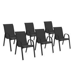 14972 - Set di 6 sedie da giardino impilabili in metallo nero e textilene Sedie da giardino impilabili in metallo e textilene nero - LYMA | ID Market
