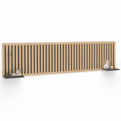 16444 - Hoofdbord met verticale latten Hangend hoofdeinde met verticale latten en houten en zwarte planken - ARIA | ID Market