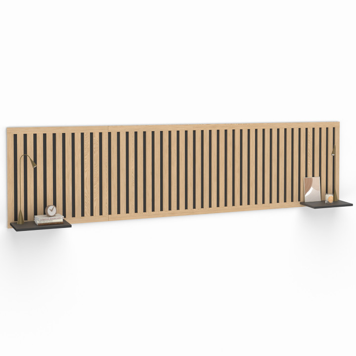 Hangend hoofdeinde met verticale latten en houten en zwarte planken - ARIA | ID Market