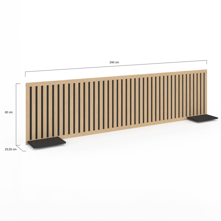 Cabecero colgante con listones verticales y estantes de madera y negro - ARIA | ID Market