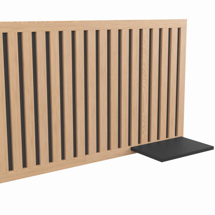 Cabecero colgante con listones verticales y estantes de madera y negro - ARIA | ID Market
