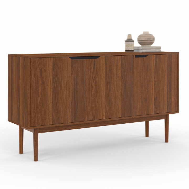 140 cm vintage buffetkast met 3 deuren met notendecor - VIGGO | ID Market