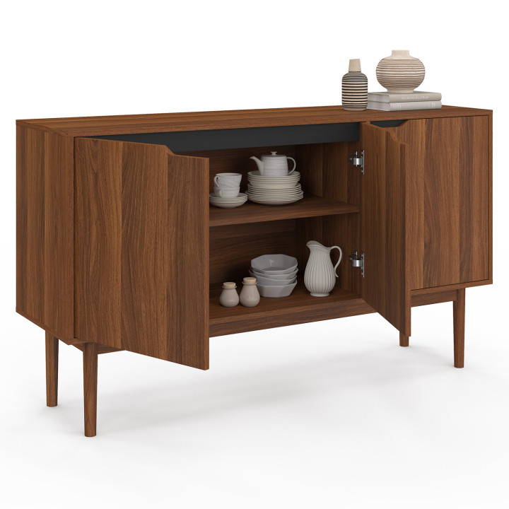 140 cm vintage buffetkast met 3 deuren met notendecor - VIGGO | ID Market