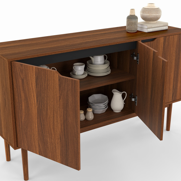 140 cm vintage buffetkast met 3 deuren met notendecor - VIGGO | ID Market