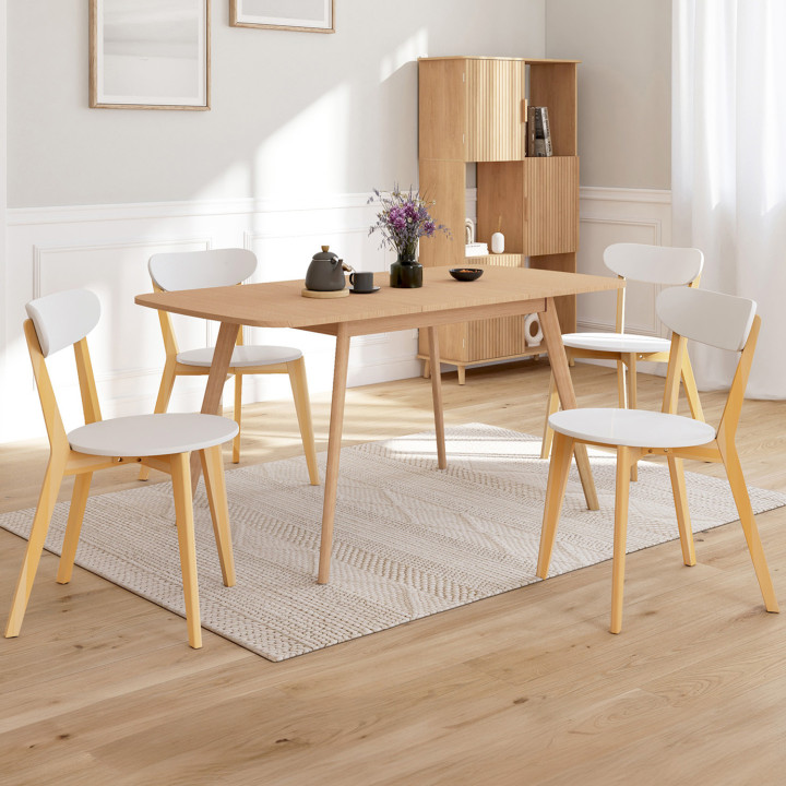Set van 4 tweekleurige Scandinavische stoelen in wit en hout - FREJA | ID Market