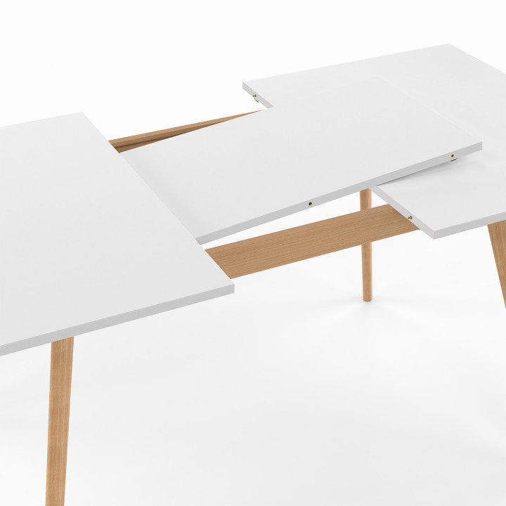 Table scandinave extensible rectangle INGA 4-8 personnes blanche 120-160 cm