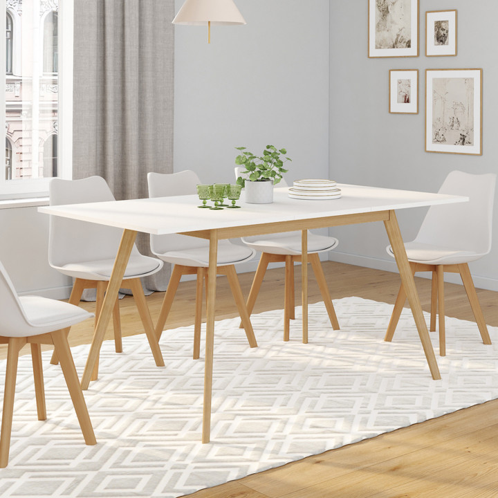 Tavolo scandinavo bianco allungabile per 4-8 persone
