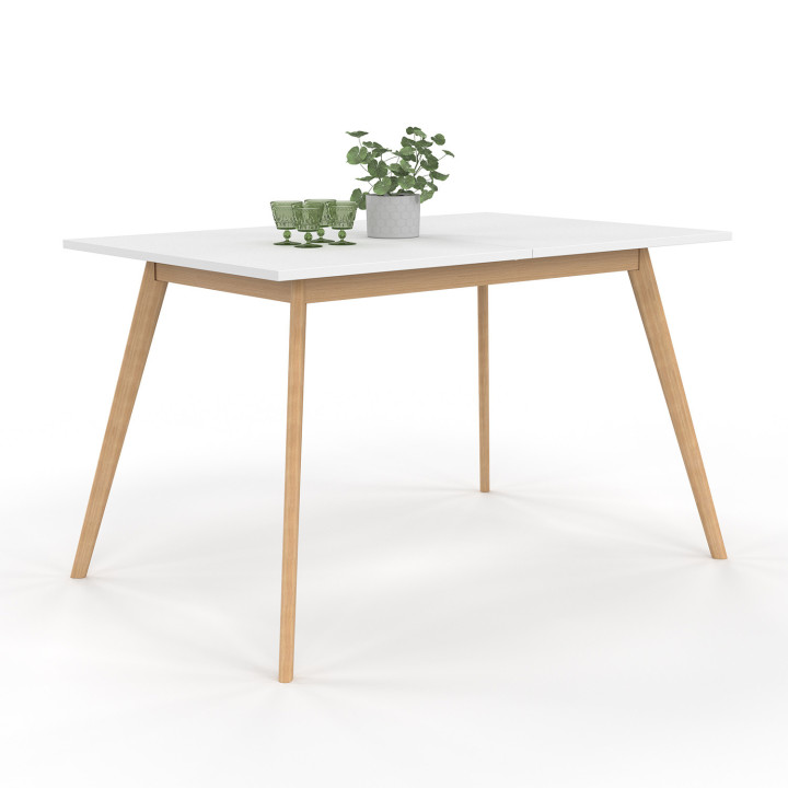 Table scandinave extensible rectangle INGA 4-8 personnes blanche 120-160 cm
