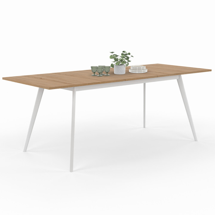 Uitschuifbare Scandinavische tafel, houten blad, witte poten, voordelig - INGA | ID Market