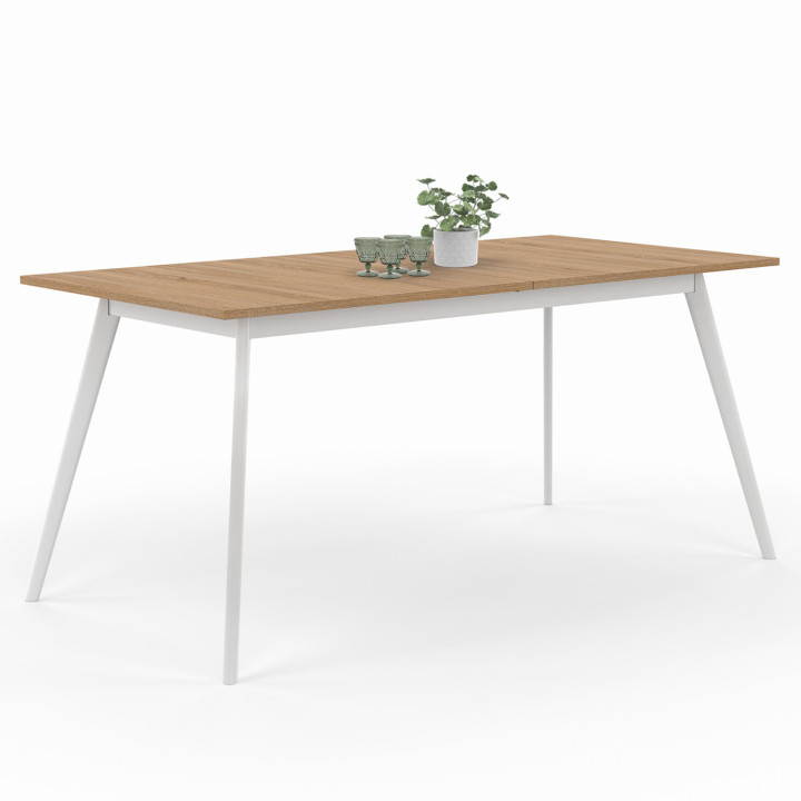 Uitschuifbare Scandinavische tafel, houten blad, witte poten, voordelig - INGA | ID Market