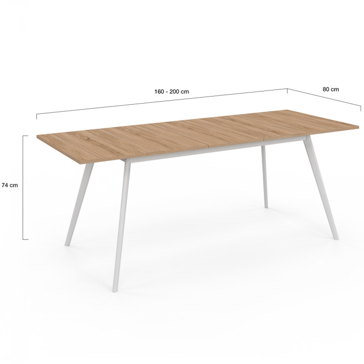 Uitschuifbare Scandinavische tafel, houten blad, witte poten, voordelig - INGA | ID Market