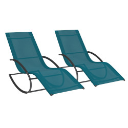16864 - 2 tumbonas de jardín de lona gris marengo y azul pato Lote de 2 chaise longues gris marengo y azul pato - MALAWI | ID Market