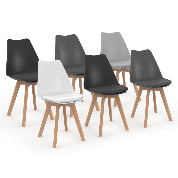 Chaises mix color Scandinaves : gris, blanc, noir - Lot de 6 - SARA | ID Market