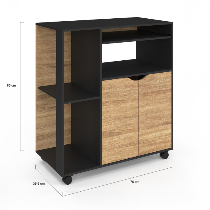 Desserte de cuisine bois noir et portes façon hêtre maxi rangement - COSI | ID Market Desserte de cuisine bois noir et portes façon hêtre maxi rangement - COSI | ID Market