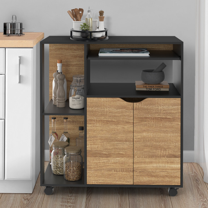 Credenza da cucina in legno nero con ante in stile faggio - COSI | ID Market