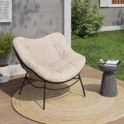 16878 - Fauteuil de jardin relax avec coussin écru effet rotin Fauteuil de jardin effet rotin avec coussin écru - LOA | ID Market