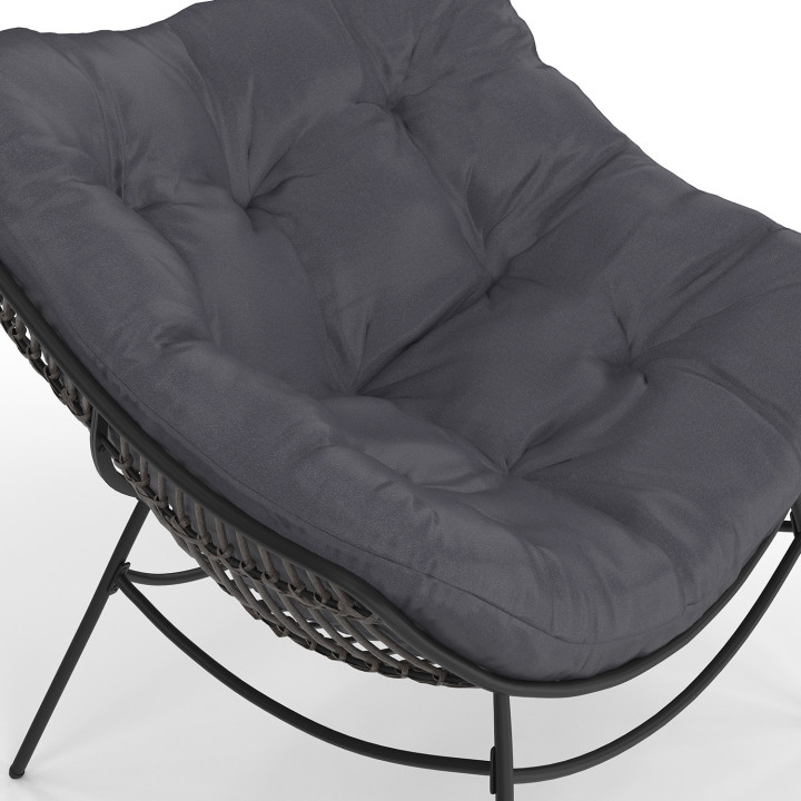 Sillón de jardín gris efecto ratán con cojín gris - LOA | ID Market