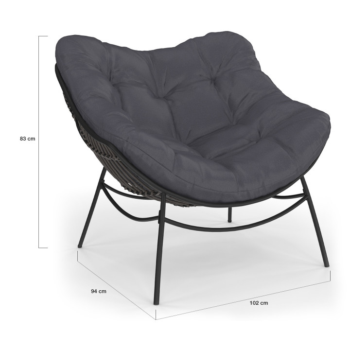 Sillón de jardín gris efecto ratán con cojín gris - LOA | ID Market
