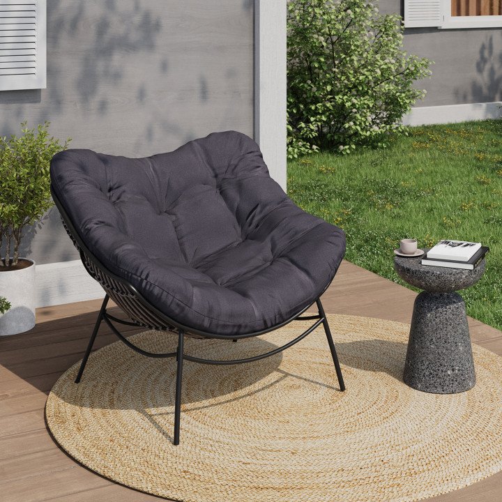 Sillón de jardín gris efecto ratán con cojín gris - LOA | ID Market