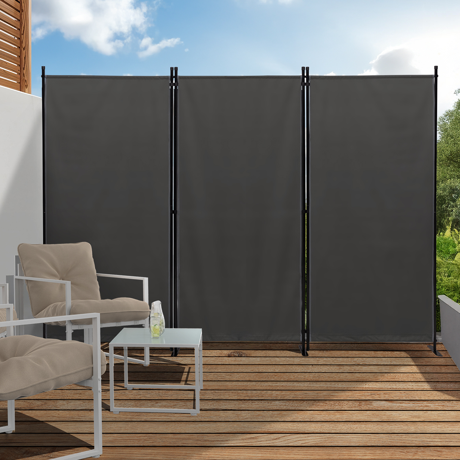 Paravent extérieur / intérieur sur pieds 3 panneaux gris anthracite