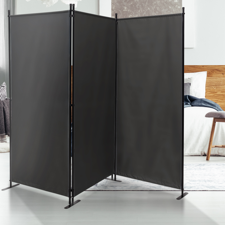 Paravent intérieur / extérieur sur pieds 3 panneaux 250 x 180 cm gris anthracite | ID Market
