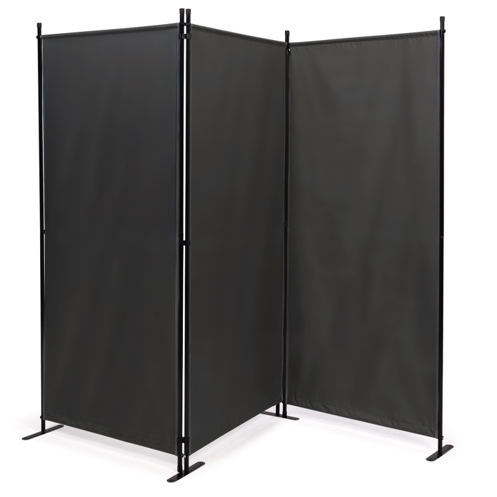Paravent intérieur / extérieur sur pieds 3 panneaux 250 x 180 cm gris anthracite | ID Market