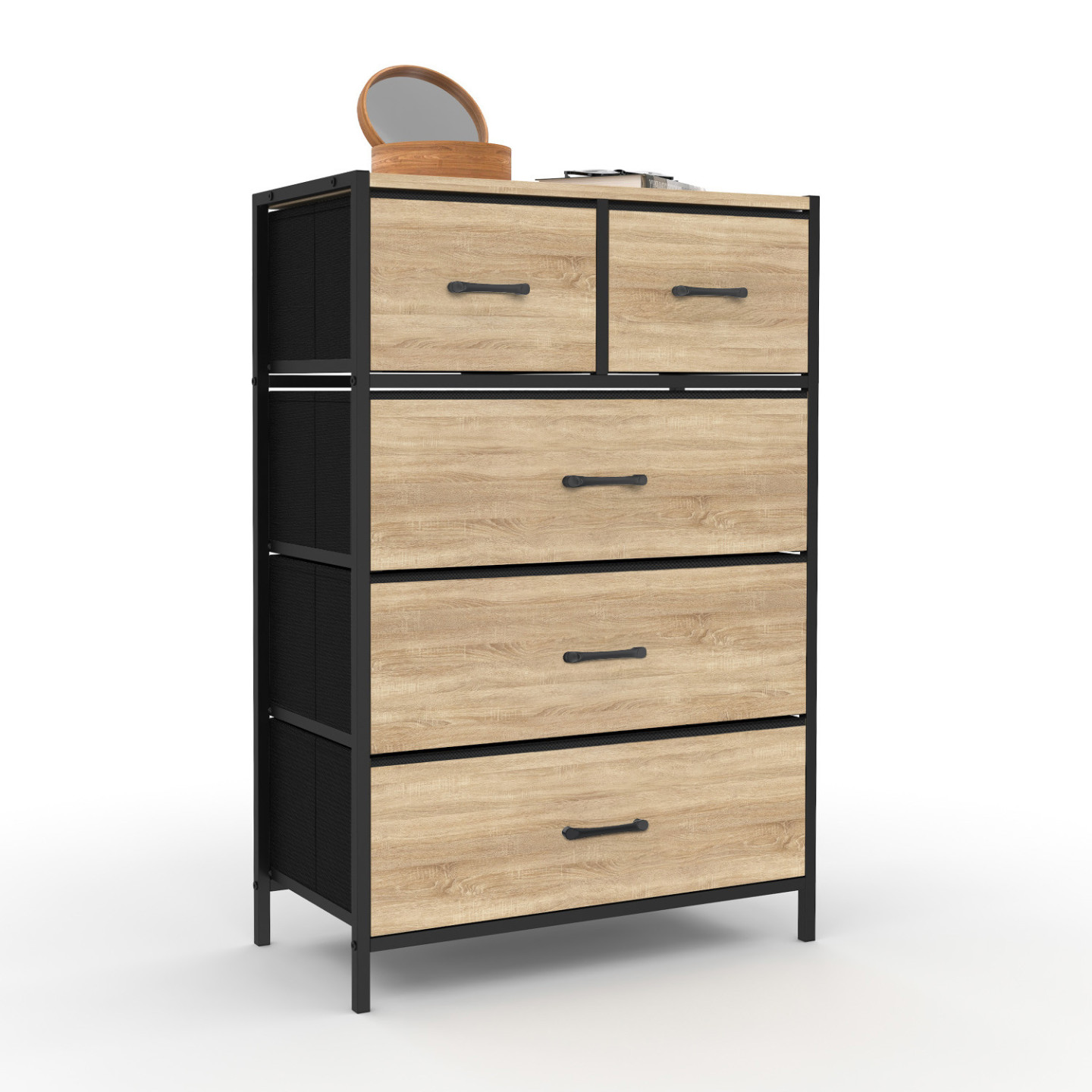 YITAHOME Commode, Commode Met 5 Laden, Kast, Stoffen Laden Handgrepen Metalen Frame Duurzaam Zwart Grijs 3249119963 YITAHOME Commode, Commode Met 5 Laden, Kast, Stoffen Laden Handgrepen Metalen Frame Duurzaam Zwart Grijs 3249119963