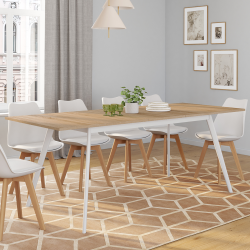 Uitschuifbare Scandinavische tafel, houten blad, witte poten, voordelig - INGA | ID Market