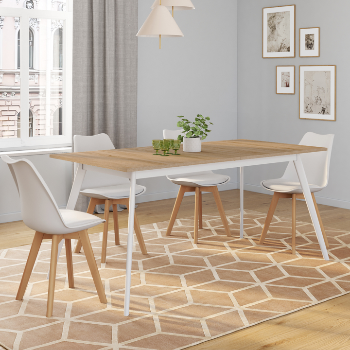 Tavolo scandinavo allungabile con piano in legno e gambe bianche economiche - INGA | ID Market