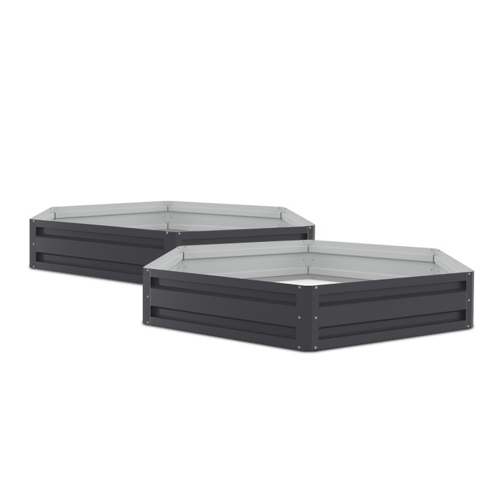 Lot de 2 carrés de potager en métal gris antracite avec châssis hexagonale 120 cm  | ID Market