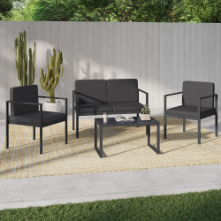 16951 - Salon de jardin bas 4 places en acier gris anthracite Salon de jardin bas en acier gris anthracite 4 places - ZANZIBAR | ID Market