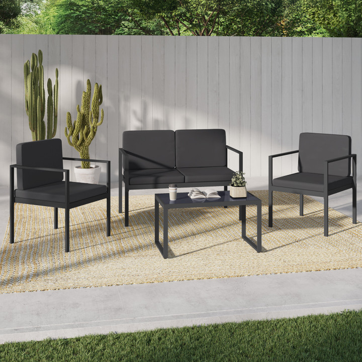 Set di mobili da giardino bassi a 4 posti in acciaio grigio antracite - ZANZIBAR | ID Market