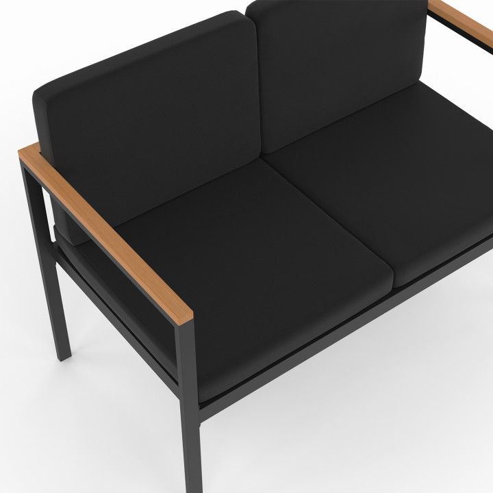 Conjunto de muebles bajos de jardín de acero negro y madera de 4 plazas - ZANZIBAR | ID Market Conjunto de muebles bajos de jardín de acero negro y madera de 4 plazas - ZANZIBAR | ID Market