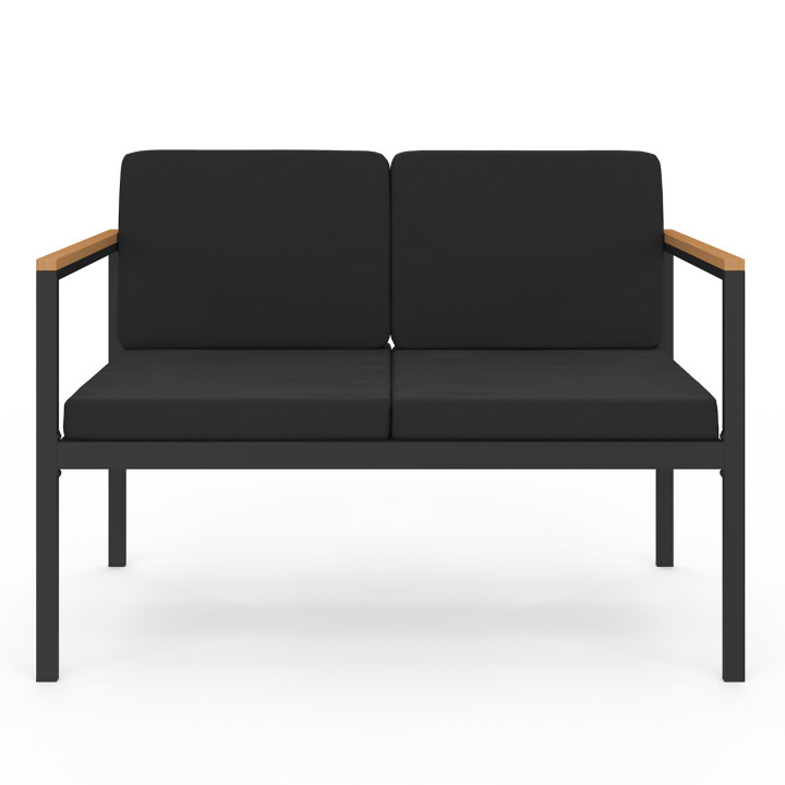 Conjunto de muebles bajos de jardín de acero negro y madera de 4 plazas - ZANZIBAR | ID Market Conjunto de muebles bajos de jardín de acero negro y madera de 4 plazas - ZANZIBAR | ID Market