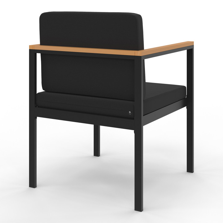 Conjunto de muebles bajos de jardín de acero negro y madera de 4 plazas - ZANZIBAR | ID Market Conjunto de muebles bajos de jardín de acero negro y madera de 4 plazas - ZANZIBAR | ID Market