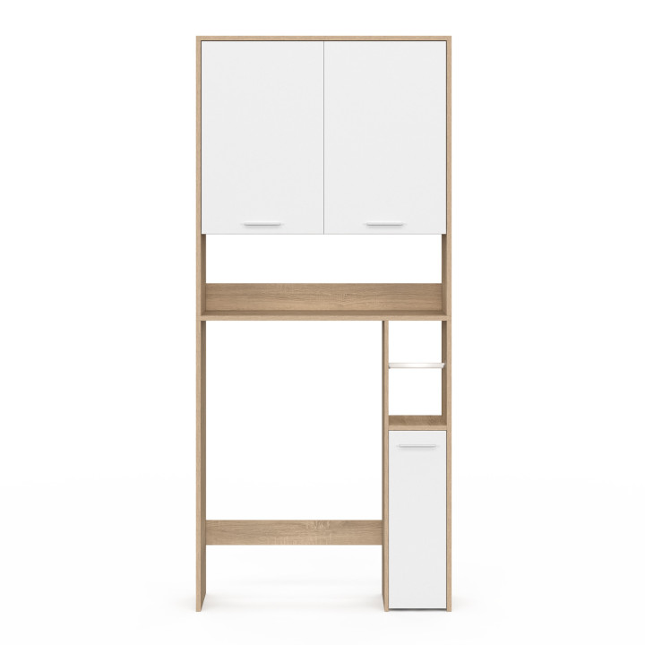 Meuble étagère dessus WC blanc et bois façon hêtre - WALLIS | ID Market