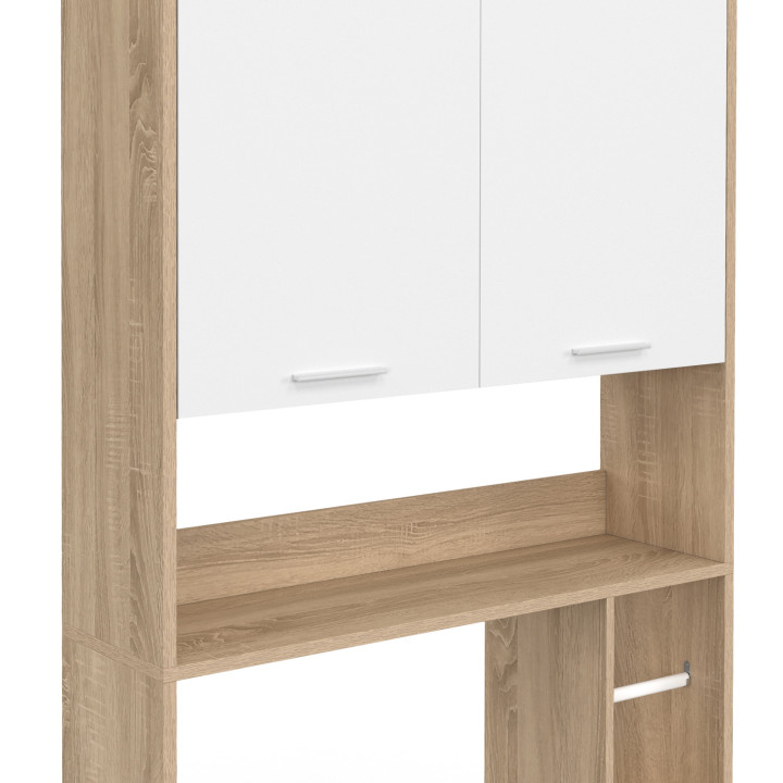 Meuble étagère dessus WC blanc et bois façon hêtre - WALLIS | ID Market