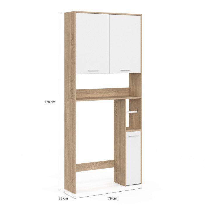 Meuble étagère dessus WC blanc et bois façon hêtre - WALLIS | ID Market