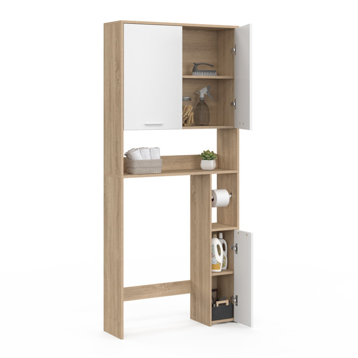 Regalmöbel mit WC-Aufsatz weiß und Holz in Buchenoptik - WALLIS | ID Market